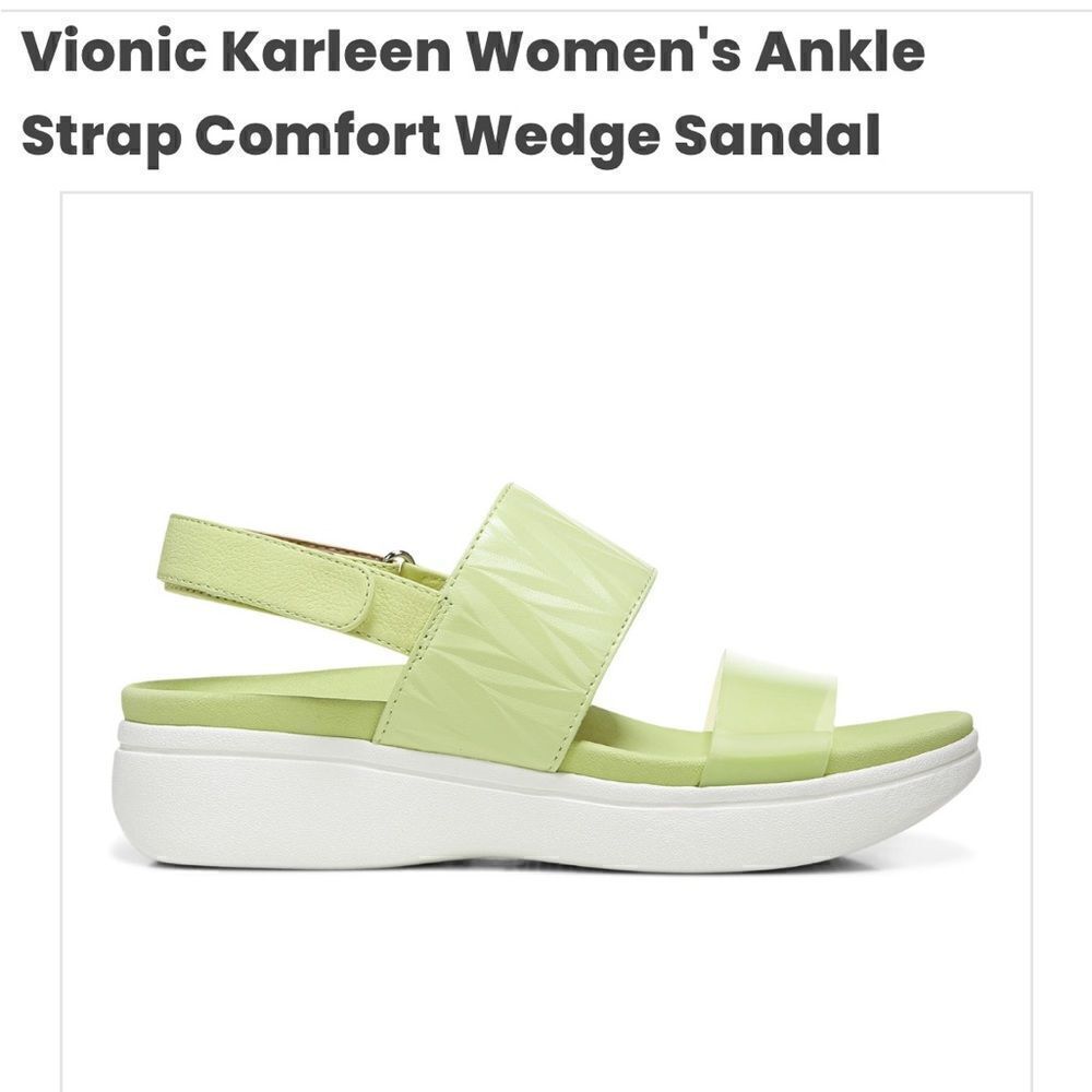 Nwt Vionic “Karleen”lime green leather & transparent platform sandals.